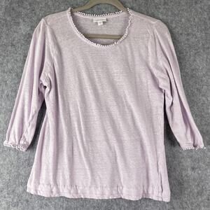 J Jill Love Linen Top Womens Large Lavender 3/4 Sleeve Tassel Coastal Beachy